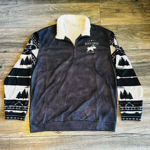 Moose Creek Men's Western Or Aztec Print Quarter-zip Pullover Size Large Blue